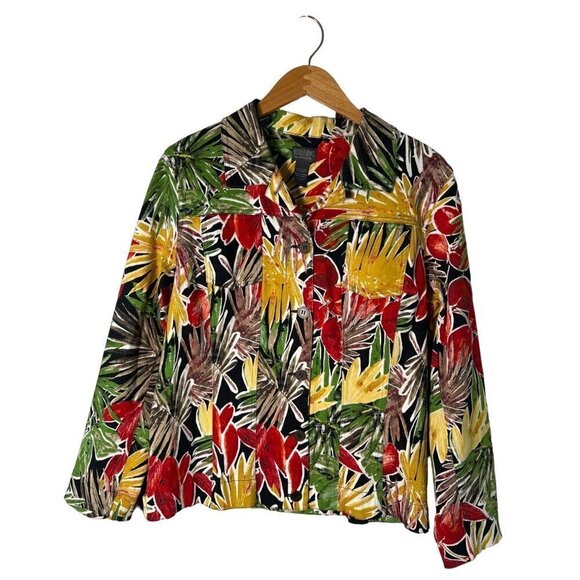 Additions by Chicos Womens Colorful Tropical Wood Button Jacket Size 2 (Size 12) - Picture 3 of 15